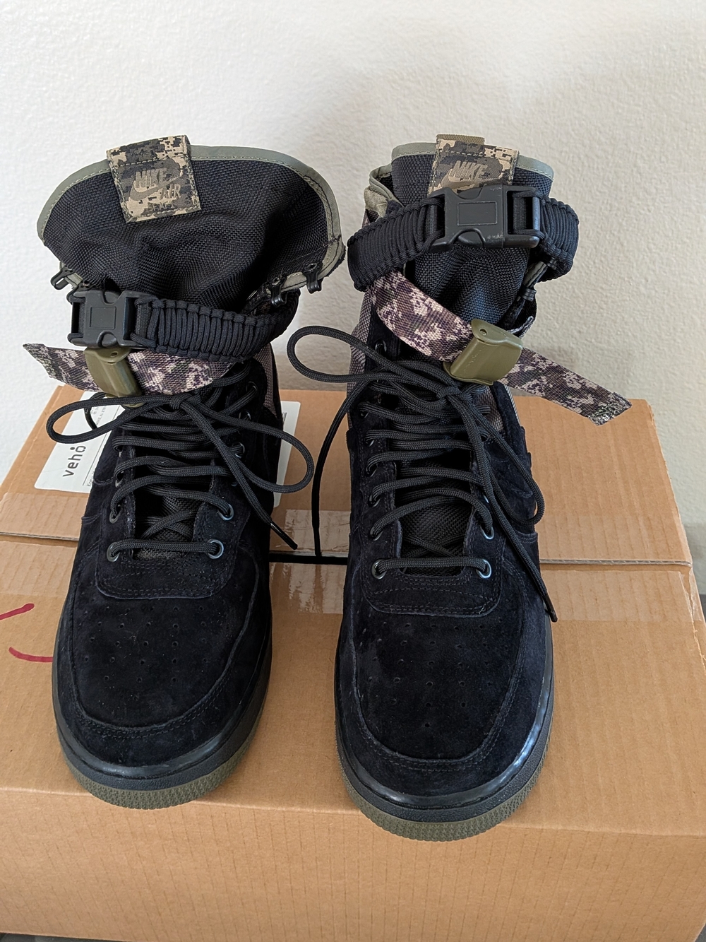 Nike SF Air Force 1 High-Top Boots in Black and Olive - Picture 2 of 9